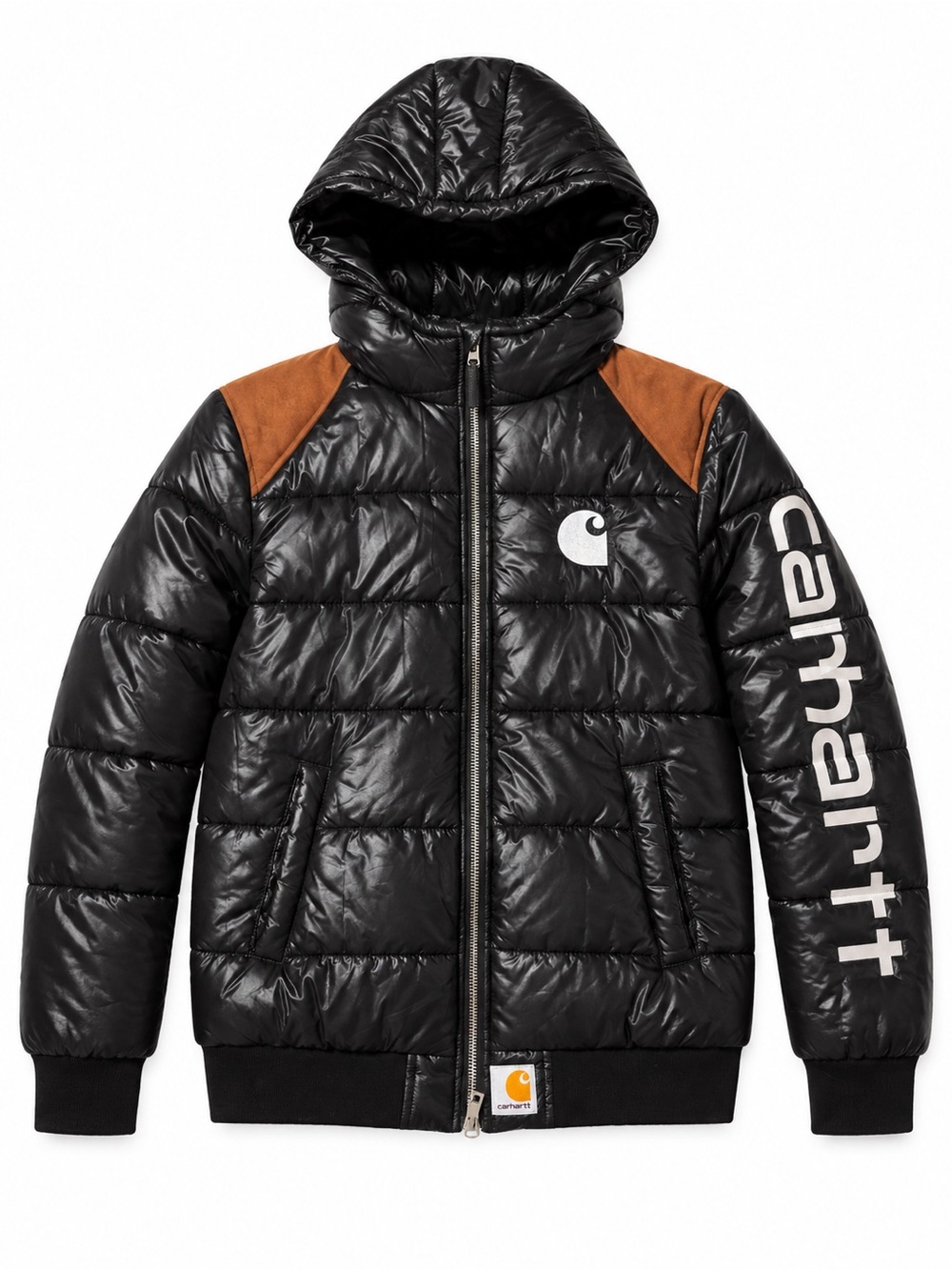 Carhartt Glossy Quilted Puffer Jacket | Hooded | Black & Brown | Size Small - Picture 3 of 6